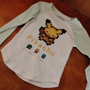 Pikachu Pixel Art Kids Long Sleeve Shirt - White